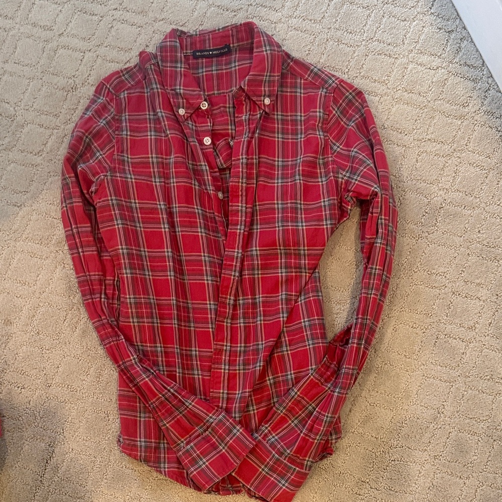 Brandy Melville Red Plaid Button-Up Shirt worn once